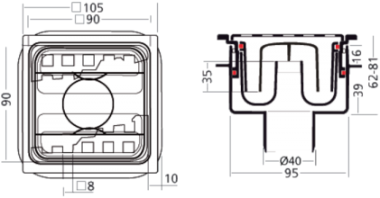 VDB Doucheput met ABS Puthuis + RVS Rooster | 105 x 105mm - 40mm Onderuitl.-2