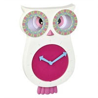 TFA Wandklok Kinderen Slingeruurwerk Uil ''Lucy Willy'' WIt