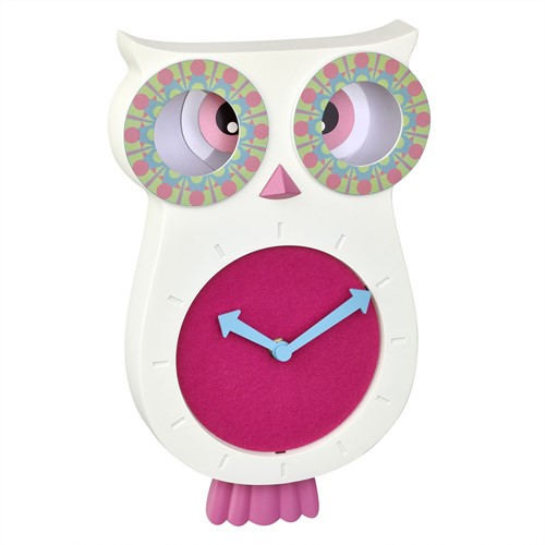 TFA Wandklok Kinderen Slingeruurwerk Uil ''Lucy Willy'' WIt