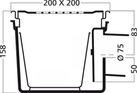 VDB ABS Emmerput met een RVS rand en rooster | 200 x 200mm - 75mm ZijUitl. - belastbaar tot 600kg-2