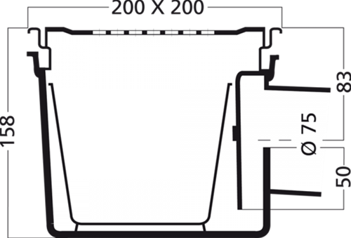 VDB ABS Emmerput met een RVS rand en rooster | 200 x 200mm - 75mm ZijUitl. - belastbaar tot 600kg-2