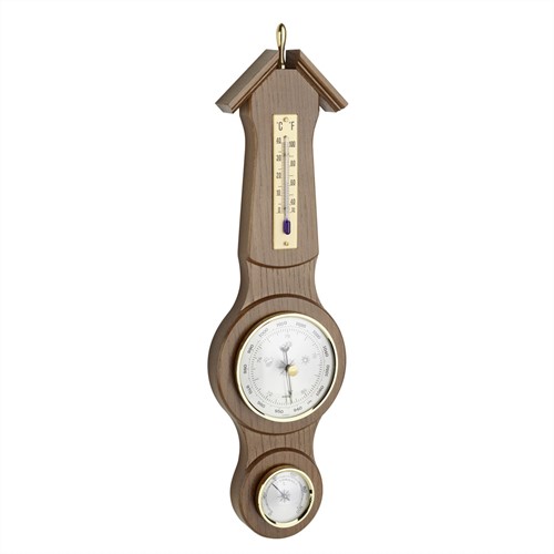 TFA Weerstation analoog - massief eiken - rustieke afwerking
