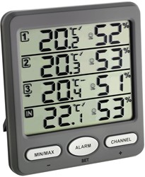 TFA Thermometer / Hygrometer met 3 zenders Klimaatmonitor''''