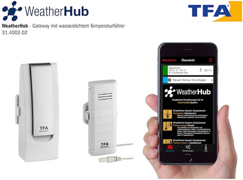 TFA WeatherHub'' Start-Set met temperatuurzender + waterdichte kabelsensor''