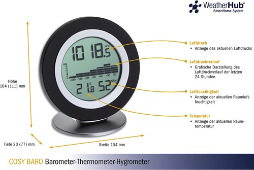 TFA Weatherhub'' Barometer / Thermometer / Hygrometer Digitaal ''COSY BARO''''-2