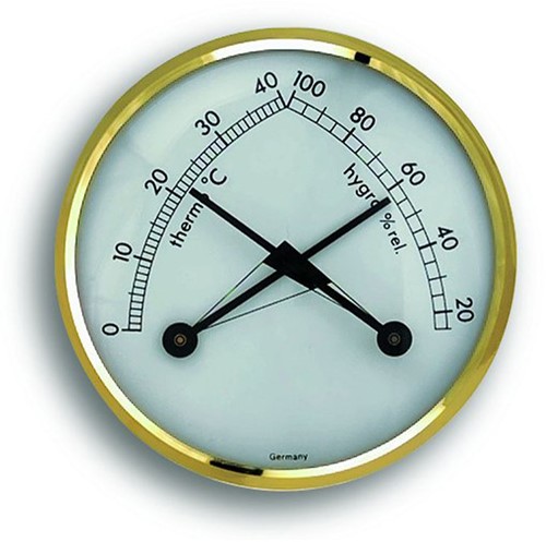 TFA Thermometer / Hygrometer analoog Ø71mm - met messing ring
