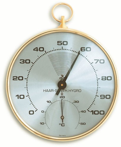 TFA Thermometer / Hygrometer analoog Ø102mm - met messing ring + Haar-Synthetisch