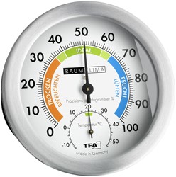 TFA Thermometer / Hygrometer analoog - met metalen ring - gekleurde comfortzones