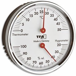 TFA Thermometer / Hygrometer analoog Ø71mm - met messing ring