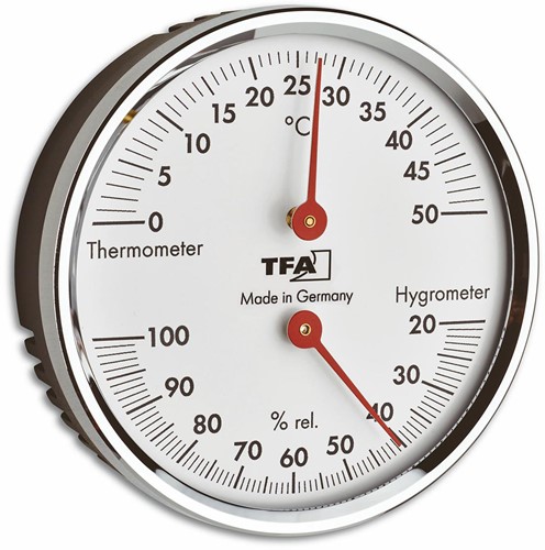 TFA Thermometer / Hygrometer analoog Ø71mm - met messing ring