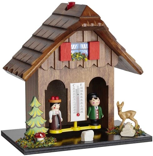 TFA Weerhuisje Nostalgisch van Hout - thermometer / hygrometer met zonvrouw en regen man