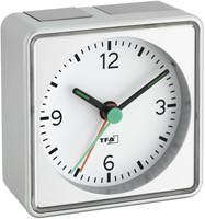 TFA Wekker Analoog Push Geruisloos Zilver