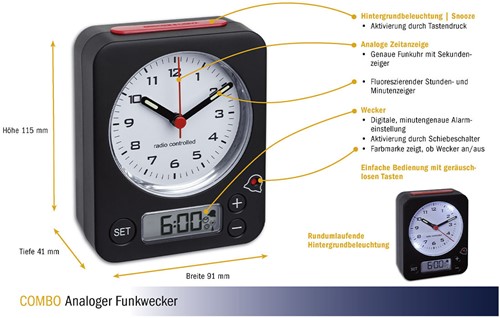 TFA Wekker Analoog Met Alarm Combo Rood-2