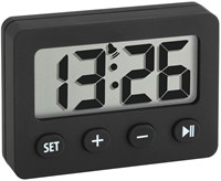 TFA Wekker digitaal met timer en stopwatch - klein - Zwart
