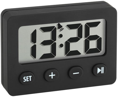 TFA Wekker digitaal met timer en stopwatch - klein - Zwart