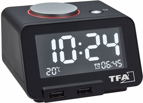 TFA Wekker digitaal met USB-oplaadfunctie HOMTIME'' -  Zwart''