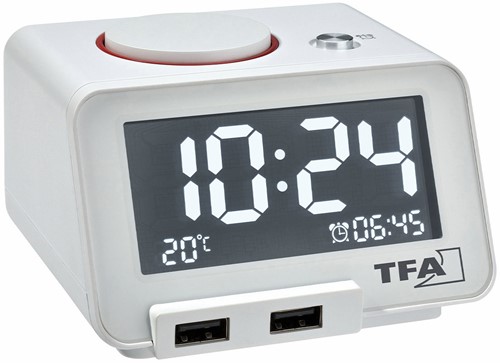 TFA Wekker digitaal met USB-oplaadfunctie HOMTIME'' - Wit''
