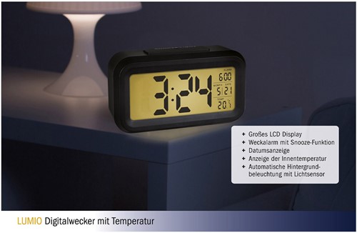 TFA Wekker Digitaal Met Temperatuur Lumio Zwart-2