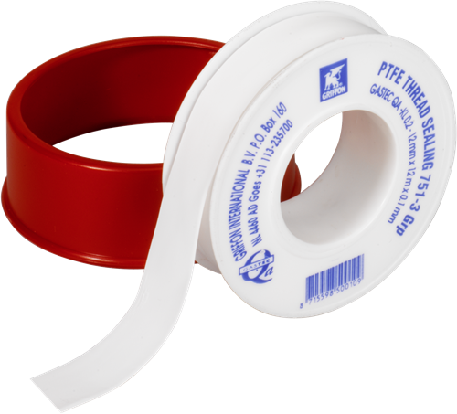 Griffon PTFE-TAPE GASTEC - afdichten metalen en kunststof schroefdraadverbinding - Rol 12m x 12mm x 0.10mm