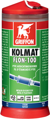 Griffon KOLMAT FLON-100 - PTFE koord voor afdichten metalen en kunststof schroefdraadverbinding - dispenser 175 mtr