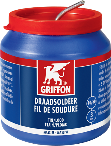 Griffon Draadsoldeer Tin/lood 40/60 massief - pot 500g Ø3mm