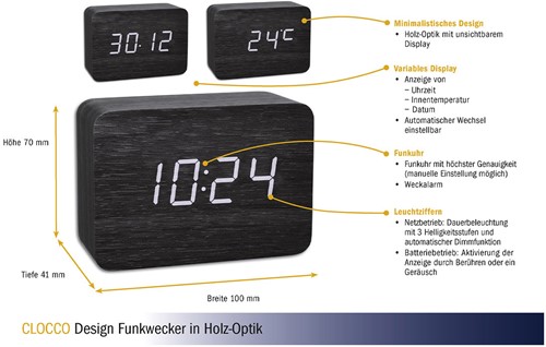 TFA Wekker met led verlichting CLOCCO'' - Zwart''-2