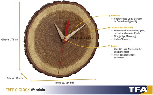 TFA Wandklok Analoog Van Eikenhout ''Tree-o-clock''-3