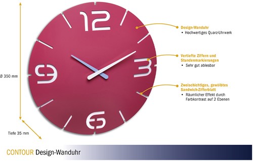 TFA Wandklok Design ''Contour'' Roze-3