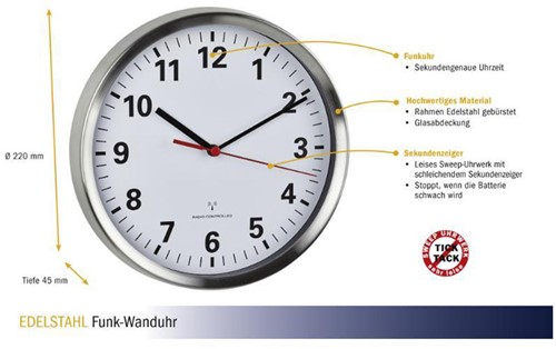 TFA Wandklok Analoog Met RVS Frame-2