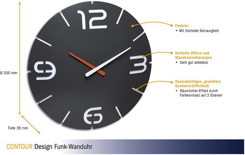 TFA Design Radiografisch Bestuurbare Wandklok Contour-2