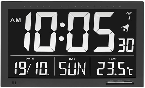 TFA Wandklok digitaal met temperatuur - XL - radioklok