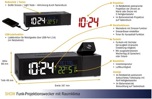 TFA Wekker met projectie en ruimteklimaat SHOW''''-3