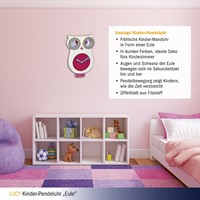 TFA Wandklok Kinderen Slingeruurwerk Uil ''Lucy Willy'' WIt-3