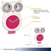 TFA Wandklok Kinderen Slingeruurwerk Uil ''Lucy Willy'' WIt-2