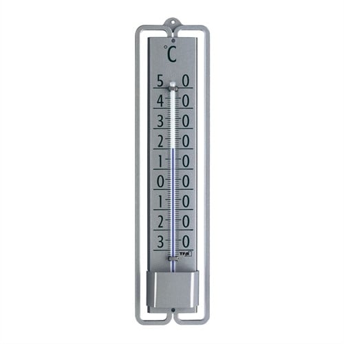 TFA Binnen/buitenthermometer analoog van metaal - zilverkleurig - Doosje