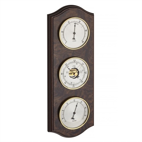 TFA Weerstation analoog - wortelnotenhout - open Barometerwerk