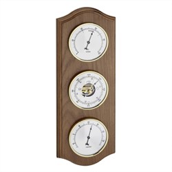 TFA Weerstation analoog - massief eiken - rustieke afwerking - open Barometerwerk