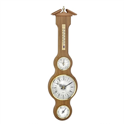 TFA Weerstation van massief hout - barometer / thermometer / hygrometer en klok