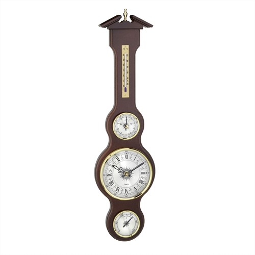 TFA Weerstation van massief hout - barometer / thermometer / hygrometer en klok - Mahonie