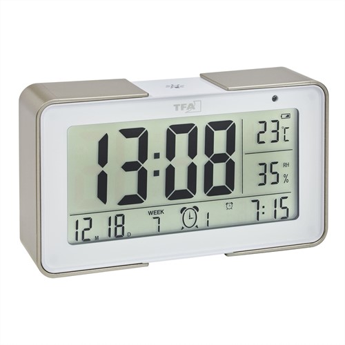 TFA Wekker digitaal met verschillende alarmgeluiden MELODY'' - radioklok - Champagne''