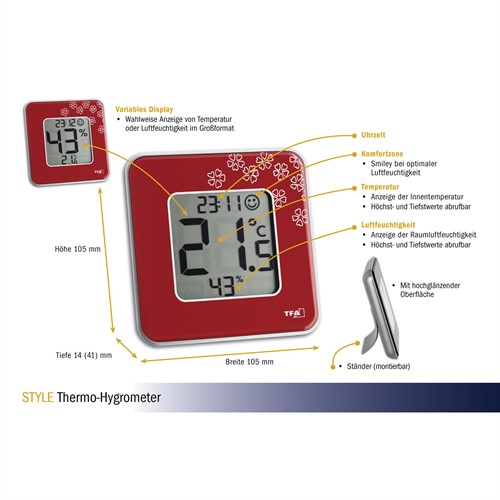 TFA Thermo / Hygrometer digitaal STYLE'' - Rood''-2
