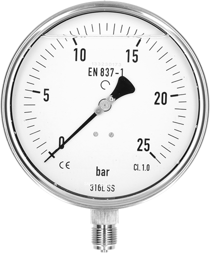 Manometer 7221 160 MM 0-2,5 Bar Onderaansluiting