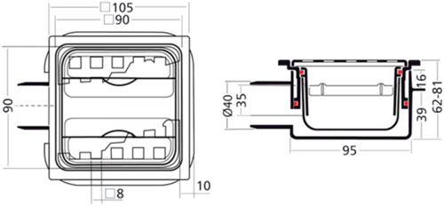 VDB Doucheput met ABS Puthuis + RVS Rooster | 105 x 105mm - 40mm Zijuitl.-2