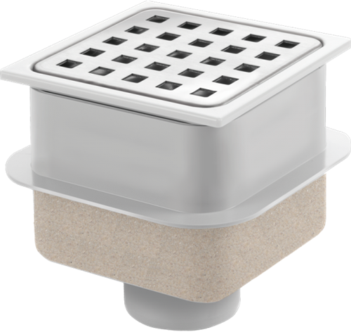 VDB Doucheput met ABS Puthuis + RVS Rooster | 105 x 105mm - 50mm Onderuitl.