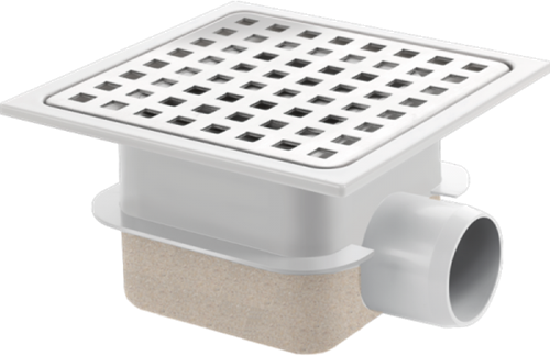 VDB Doucheput met ABS Puthuis + RVS Rooster | 150x150x80mm - 50mm Zijuitl.