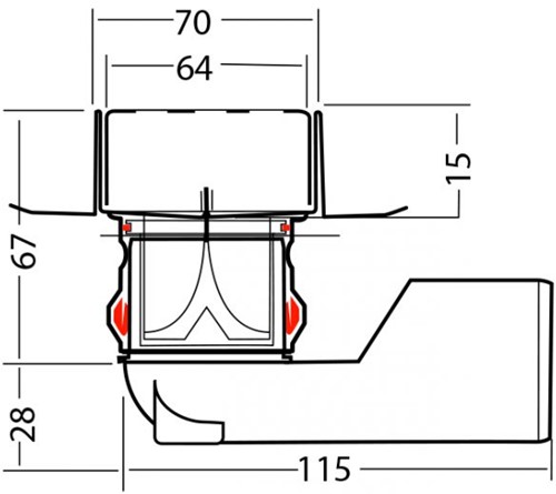 VDB Douchegoot RVS | 600 x 70 x 95mm - 50mm Uitl.-2