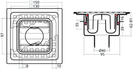 VDB Doucheput met ABS Puthuis + RVS Rooster | 150 x 150mm - 40mm Onderuitl.-2