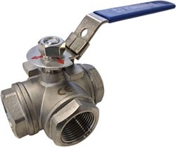 RVS Kogelkraan 3 weg T-boring binnendraad - 1''