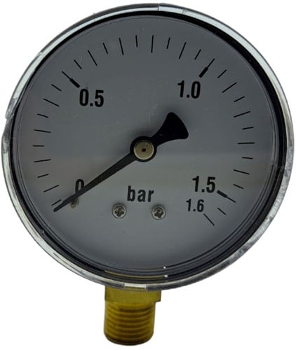 Manometer 6001 63 MM 0 - 1,6 Bar Onderaansluiting