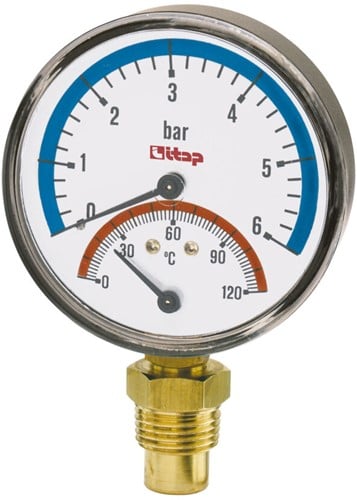 ITAP 484 Mano/thermometer - 1/2 ond. 0-6b/0-120C kast 80 mm.